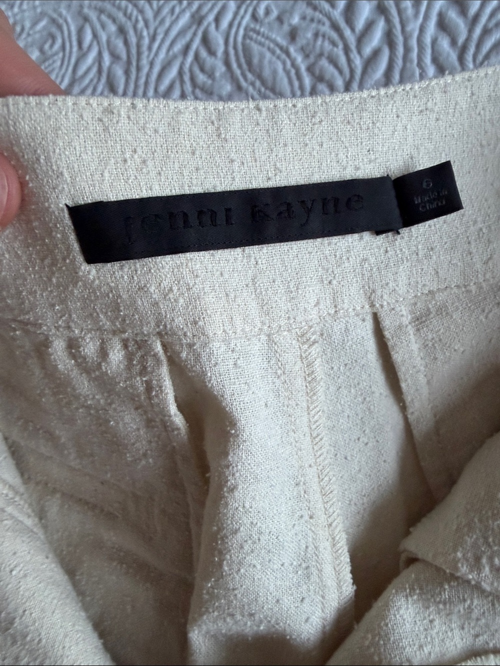 Jenni Kayne Cream Textured High-Rise Linen-Blend Pants